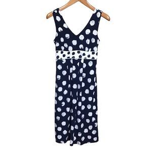 Merona‎ V-Neck Sleeveless Navy Dotted Dress S